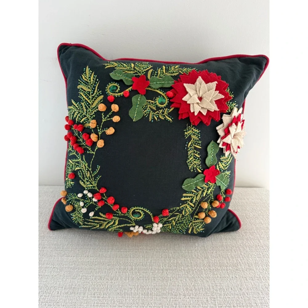 Christmas 3D Holly Wreath Accent Pillow 18